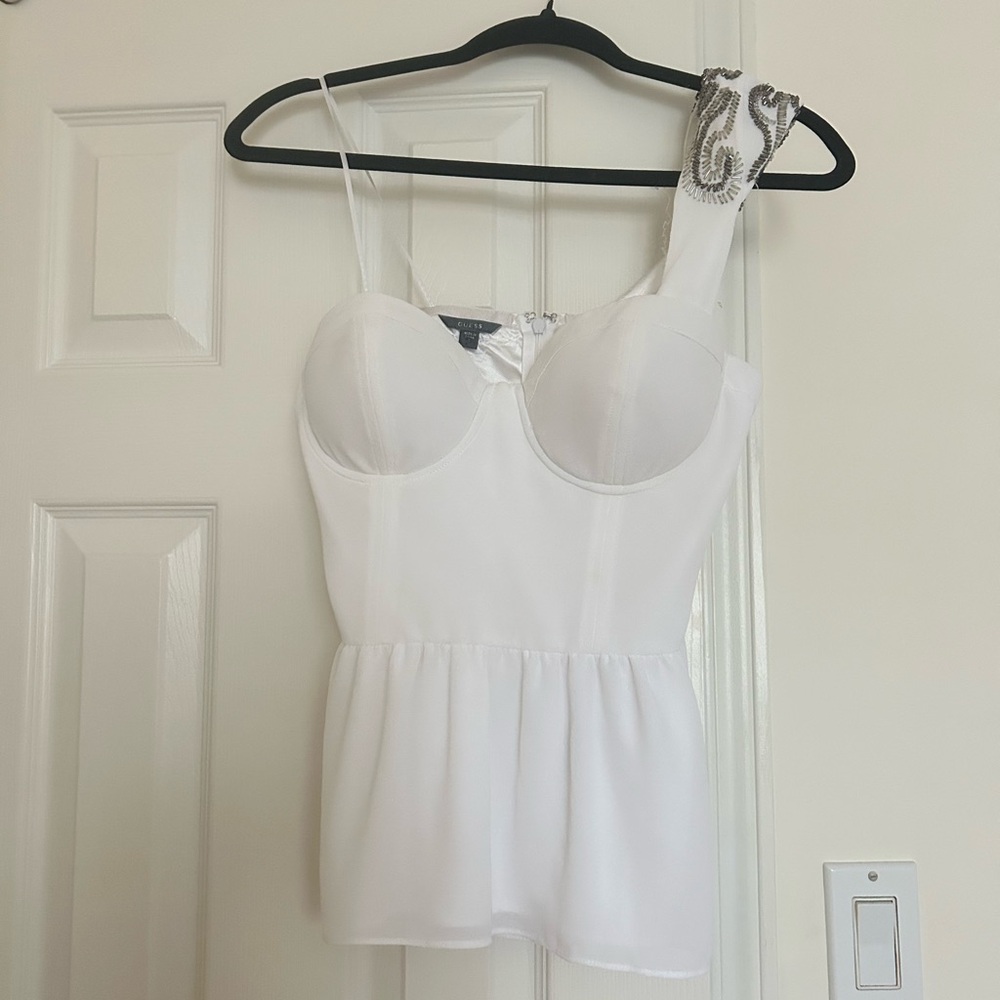White Peplum Top with Embellished Strap